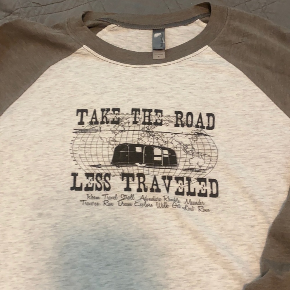 Next Level tee small take the road less traveled gray 3/4 sleeve T-shirt RV